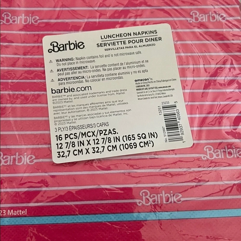 NWT 128pc 2ply Barbie Official Party Napkins (8-16pks)